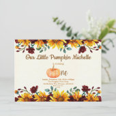 Pumpkin Fall First Sunflower Burgundy Geburtstag Einladung (Stehend Vorderseite)