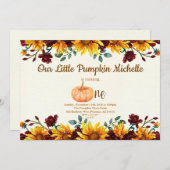 Pumpkin Fall First Sunflower Burgundy Geburtstag Einladung (Vorne/Hinten)