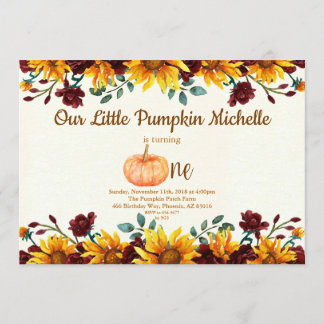 Pumpkin Fall First Sunflower Burgundy Geburtstag Einladung