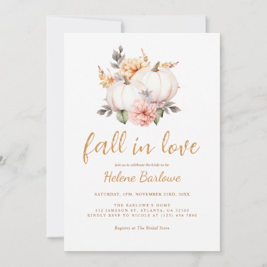 Pumpkin Fall Floral Brautparty Einladung (Vorderseite)