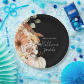 Pumpkin Fall Florals Script Halloween Soirée Black Pappteller (Party)