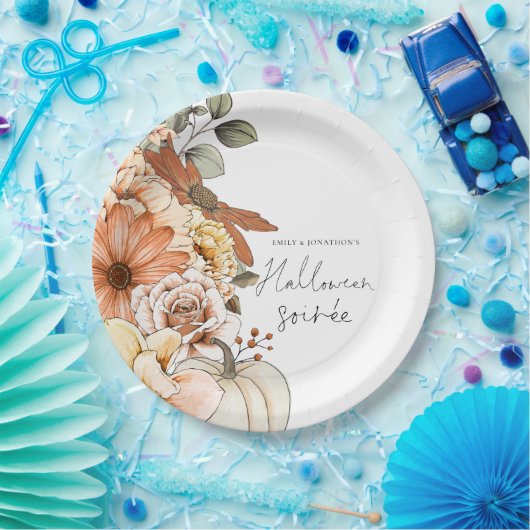 Pumpkin Fall Florals Script Halloween Soirée Pappteller (Party)