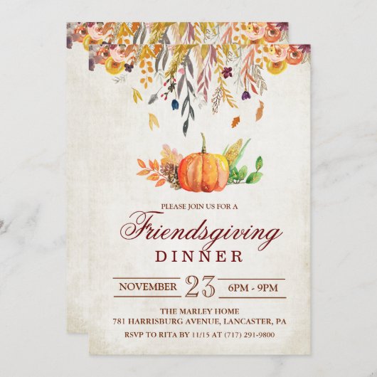 Pumpkin Fall Friendsgiving Dinner Einladung (Vorne/Hinten)