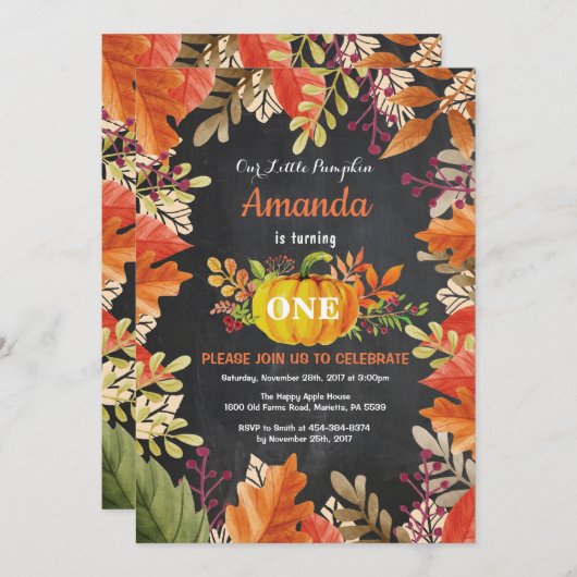 Pumpkin Fall Geburtstag Einladung (Vorne/Hinten)