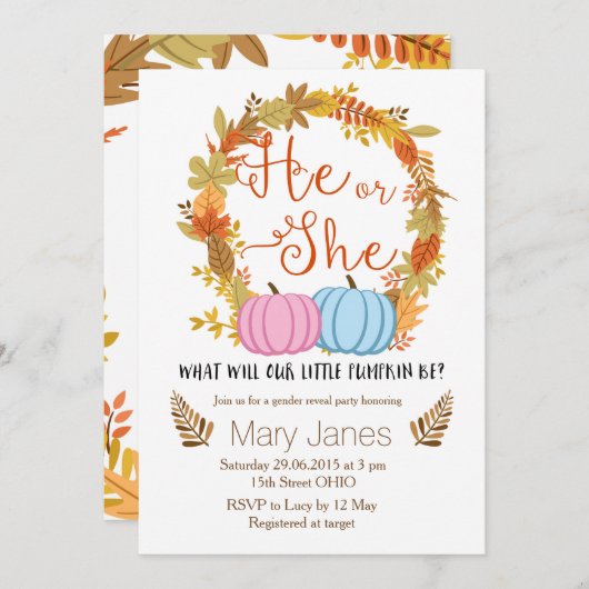 Pumpkin fall Gender-Einladung Einladung (Vorne/Hinten)