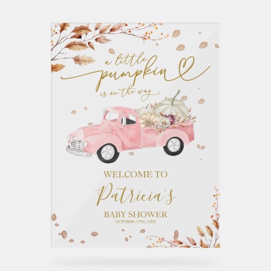 Pumpkin Fall Girl Babydusche Begrüßungszeichen Acrylschild (Vorderseite)