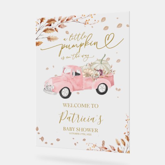 Pumpkin Fall Girl Babydusche Begrüßungszeichen Acrylschild (Winkel)