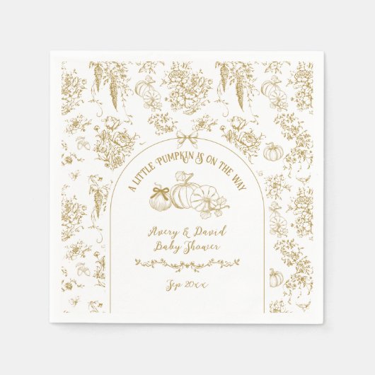 Pumpkin Fall Gold Whimsical Floral Baby Dusche Serviette (Vorderseite)