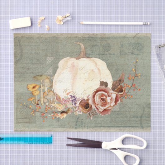 Pumpkin Fall Grau Orange Floral Mushroom Decoupage Seidenpapier (Handwerk)