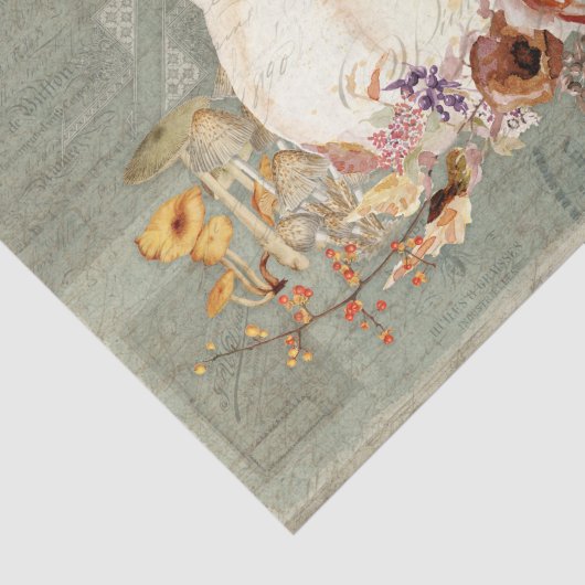 Pumpkin Fall Grau Orange Floral Mushroom Decoupage Seidenpapier (Ausschnitt)