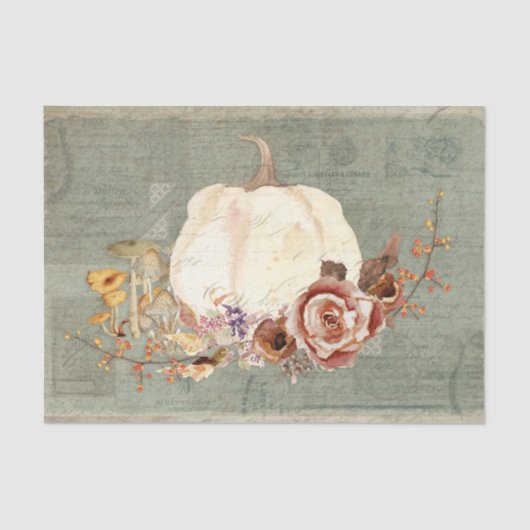 Pumpkin Fall Grau Orange Floral Mushroom Decoupage Seidenpapier (Vorderseite)