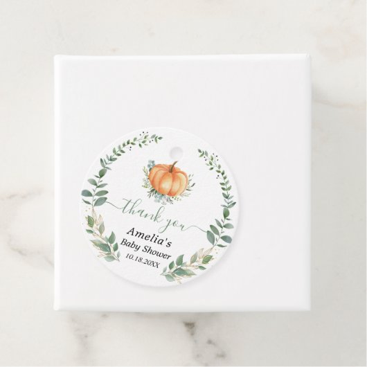 Pumpkin Fall Greenery Gold Foliage Baby Dusche Geschenkanhänger (Beispiel)