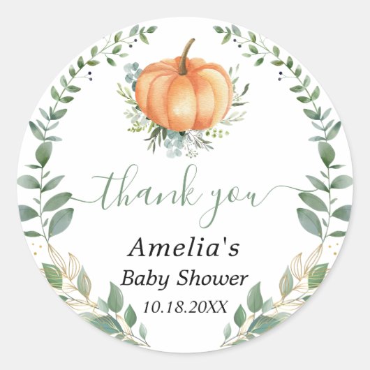 Pumpkin Fall Greenery Gold Foliage Gefallen Vielen Runder Aufkleber (Vorderseite)