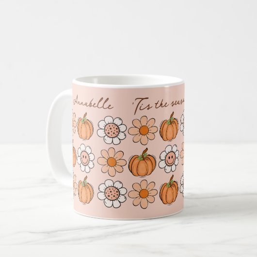 Pumpkin Fall Groovy Retro Name Daisy Coffee Tasse (Vorderseite Links)