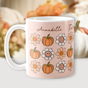 Pumpkin Fall Groovy Retro Name Daisy Coffee Tasse