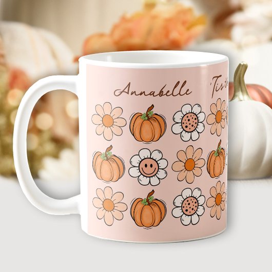 Pumpkin Fall Groovy Retro Name Daisy Coffee Tasse