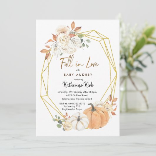 Pumpkin Fall in Liebe Kinderdusche Einladung (Stehend Vorderseite)