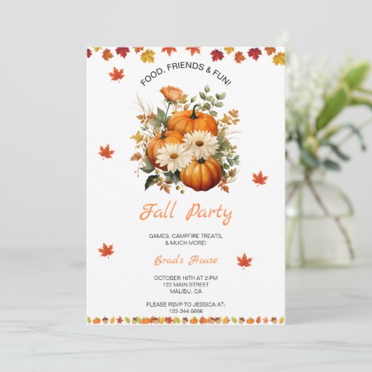 Pumpkin Fall Party Einladung (Stehend Vorderseite)