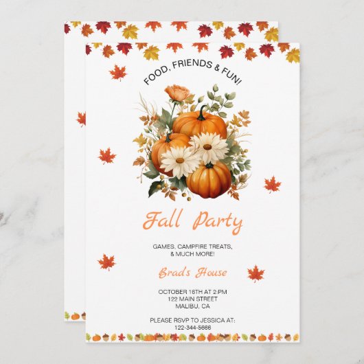 Pumpkin Fall Party Einladung (Vorne/Hinten)