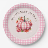 Pumpkin Fall Pink Gingham Baby Duschpapier Teller (Vorderseite)