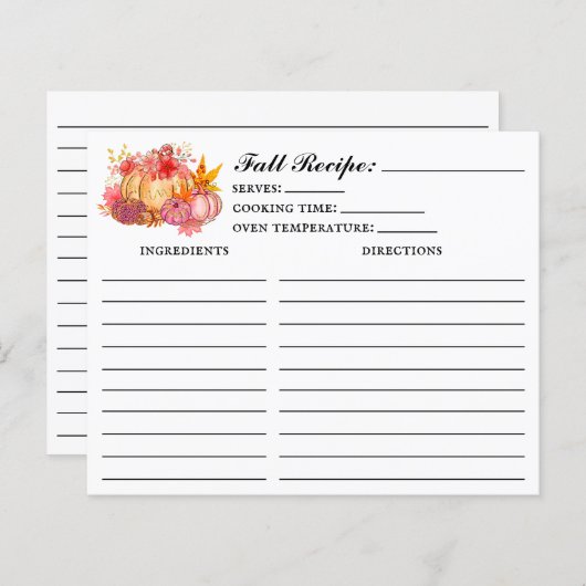 Pumpkin Fall Rezept Card (Vorne/Hinten)