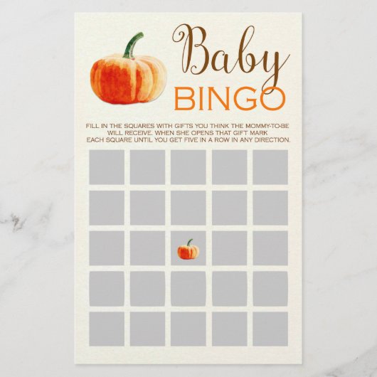 Pumpkin Fall Rustic Baby BINGO Babydusche Spiel Flyer (Vorne)