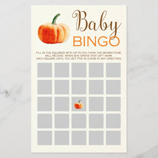 Pumpkin Fall Rustic Baby BINGO Babydusche Spiel Flyer (Vorne)