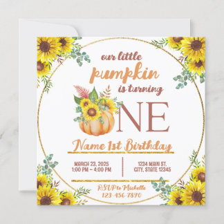 Pumpkin Fall Sonnenblume Erster Geburtstag Einladung