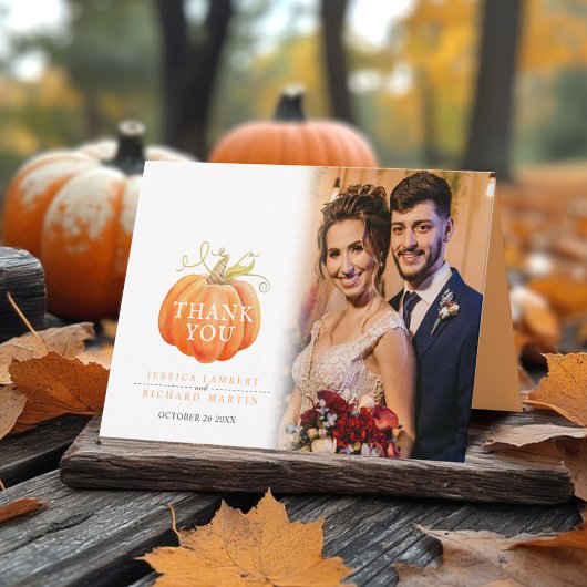 Pumpkin fall wedding photo  dankeskarte