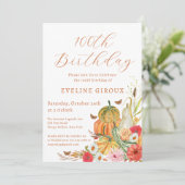 Pumpkin Fall Wildblume Floral 100. Geburtstag Einladung (Stehend Vorderseite)
