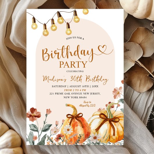 Pumpkin Fall Wildflower Theme Birthday Party Einladung