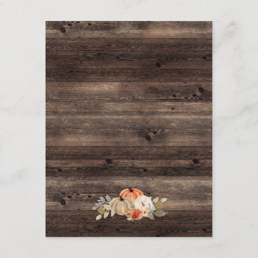Pumpkin Fall Wood Rustic Wedding Details Begleitkarte (Rückseite)