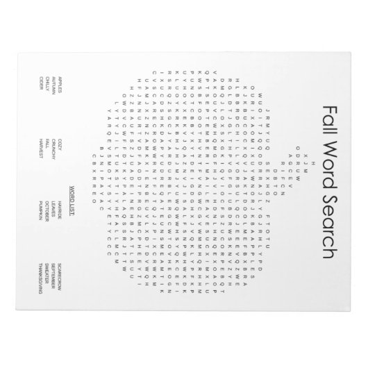 Pumpkin Fall Word Search Notizblock (Vorderseite)