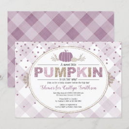 Pumpkin fallen Babydusche Gingham Confetti lila Einladung