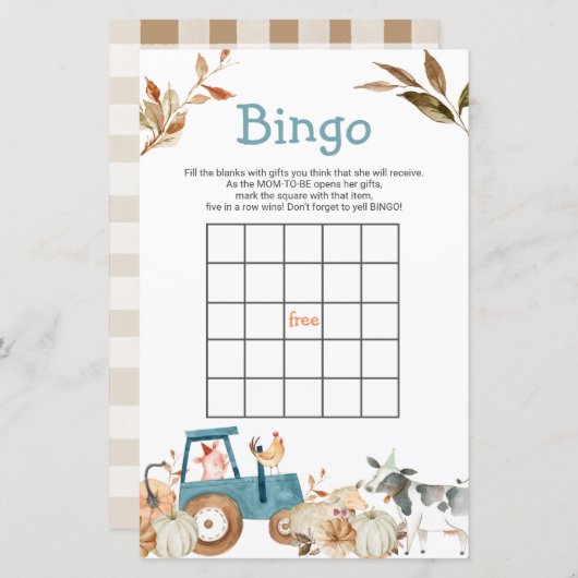 Pumpkin Farm Animal Tractor Floral Bingo Games (Vorne/Hinten)