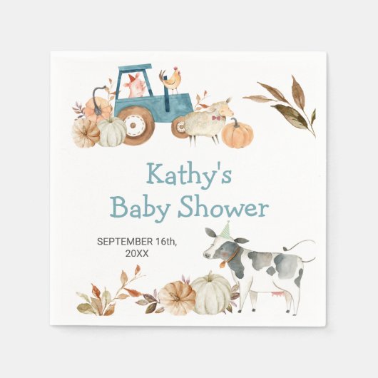 Pumpkin Farm Animal Tractor Floral Napkins Serviette (Vorderseite)
