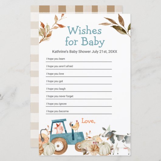 Pumpkin Farm Animal Tractor Floral Wünsche für Bab (Vorne/Hinten)