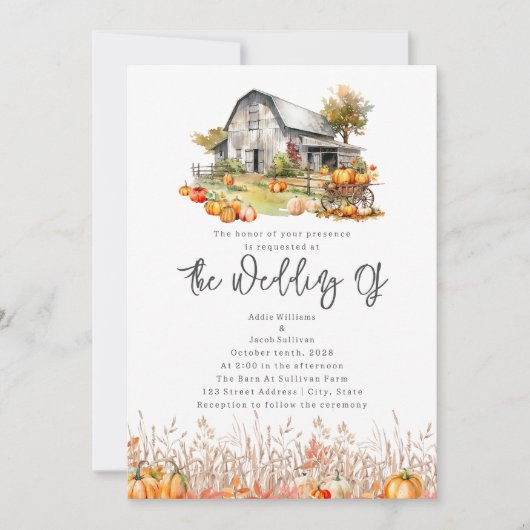 Pumpkin Farm Barn Rustikale Hochzeit im Herbst Einladung (Vorderseite)