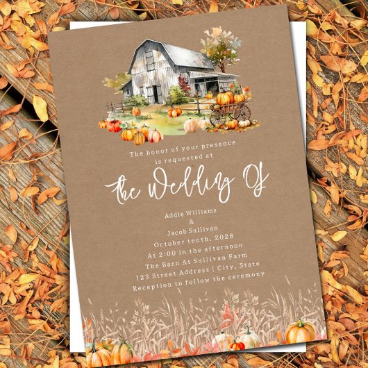 Pumpkin Farm Barn Wedding Cardstock Einladung