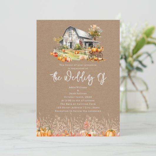 Pumpkin Farm Barn Wedding Cardstock Einladung (Stehend Vorderseite)