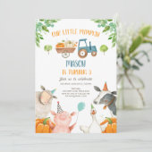 Pumpkin Farm Barnyard Fall Boy Party Birthday Invi Einladung (Stehend Vorderseite)