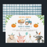 Pumpkin Farm Barnyard Fall Boy Party Geburtstag Einladung<br><div class="desc">Eine schöne nostalgische und zeitlose Kürbisfarm zum Geburtstag Einladung mit blauem Gingham. Die schönen rustikalen Pastellfarben passen zu jedem Party wie Ranch,  Bauernhof,  Petting Zoo oder Farm Animals Partys. Entworfen,  um unsere Themensammlung "Landtiere" zu ergänzen.</div>