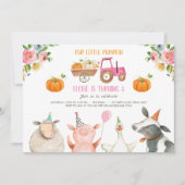 Pumpkin Farm Barnyard Fall Girl Party Geburtstag Einladung (Vorderseite)