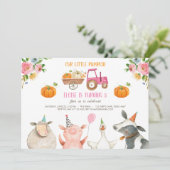 Pumpkin Farm Barnyard Fall Girl Party Geburtstag Einladung (Stehend Vorderseite)