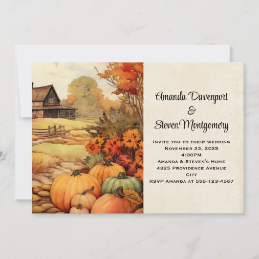 Pumpkin Farm Fall Ernte Herbsthochzeit Einladung (Vorderseite)