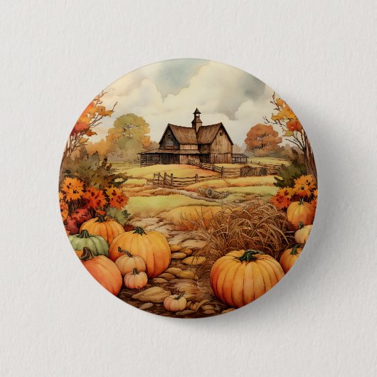 Pumpkin Farm Fall Harvest Erntedank Button (Vorderseite)