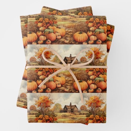 Pumpkin Farm Fall Harvest Erntedank Muster Geschenkpapier Set (Beispiel)