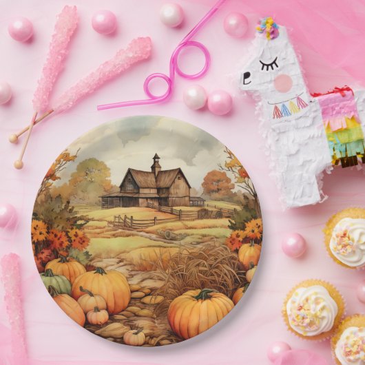 Pumpkin Farm Fall Harvest Erntedank Pappteller (Party)