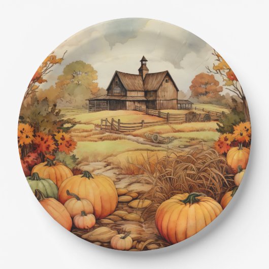 Pumpkin Farm Fall Harvest Erntedank Pappteller (Vorderseite)