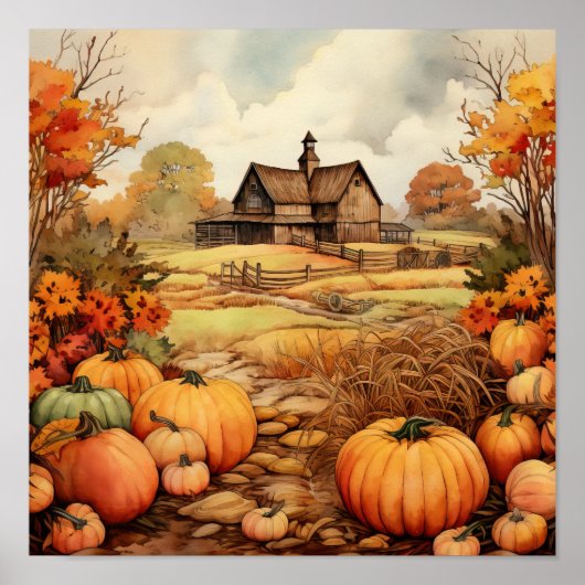 Pumpkin Farm Fall Harvest Erntedank Poster (Vorne)